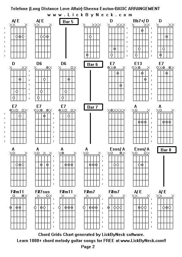 Chord Grids Chart of chord melody fingerstyle guitar song-Telefone (Long Distance Love Affair)-Sheena Easton-BASIC ARRANGEMENT,generated by LickByNeck software.